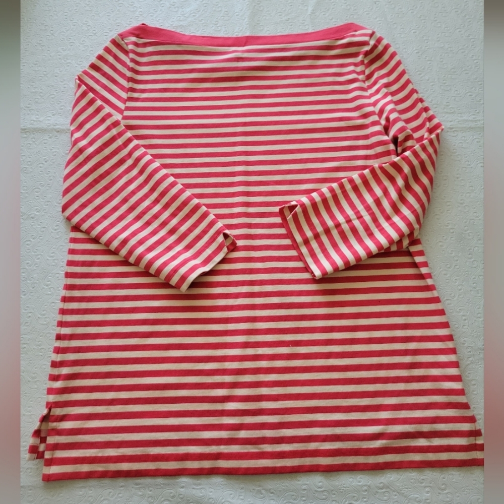 Kate Spade  pink corral Stripe 3/4 Sleeve Boatneck Blouse Women’s Size XL - Picture 2 of 10